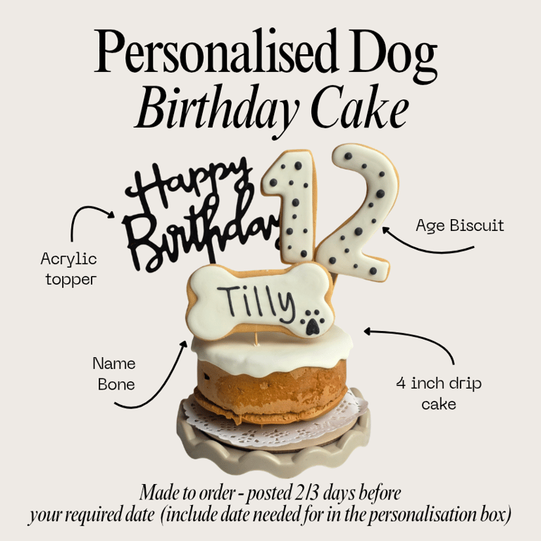 Personalised Dog Birthday Cake treat box, Homemade iced cake and biscuits 