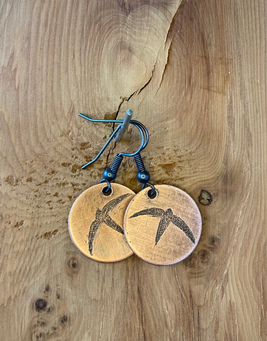 Dark Swift - Handmade Etched Copper Earrings SMALL