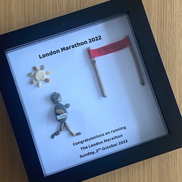 Marathon Pebble Frame, Personalised Marathon Gift, Running Birthday Gift, Handma