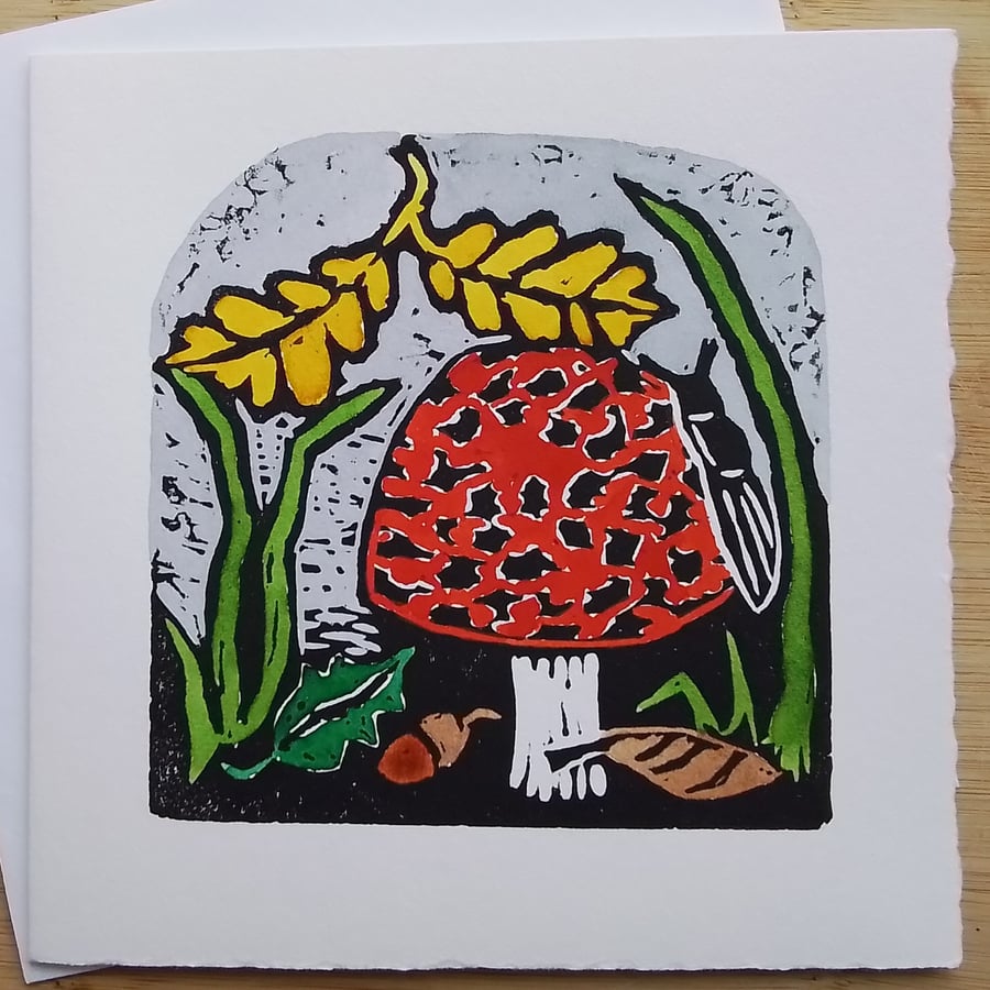 Autumn Woods - hand-printed linocut card 
