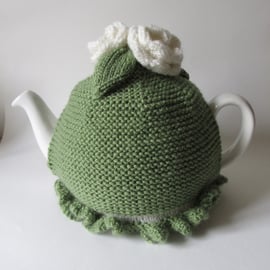 Tea cosy tea cosie  - moss green with cream roses 