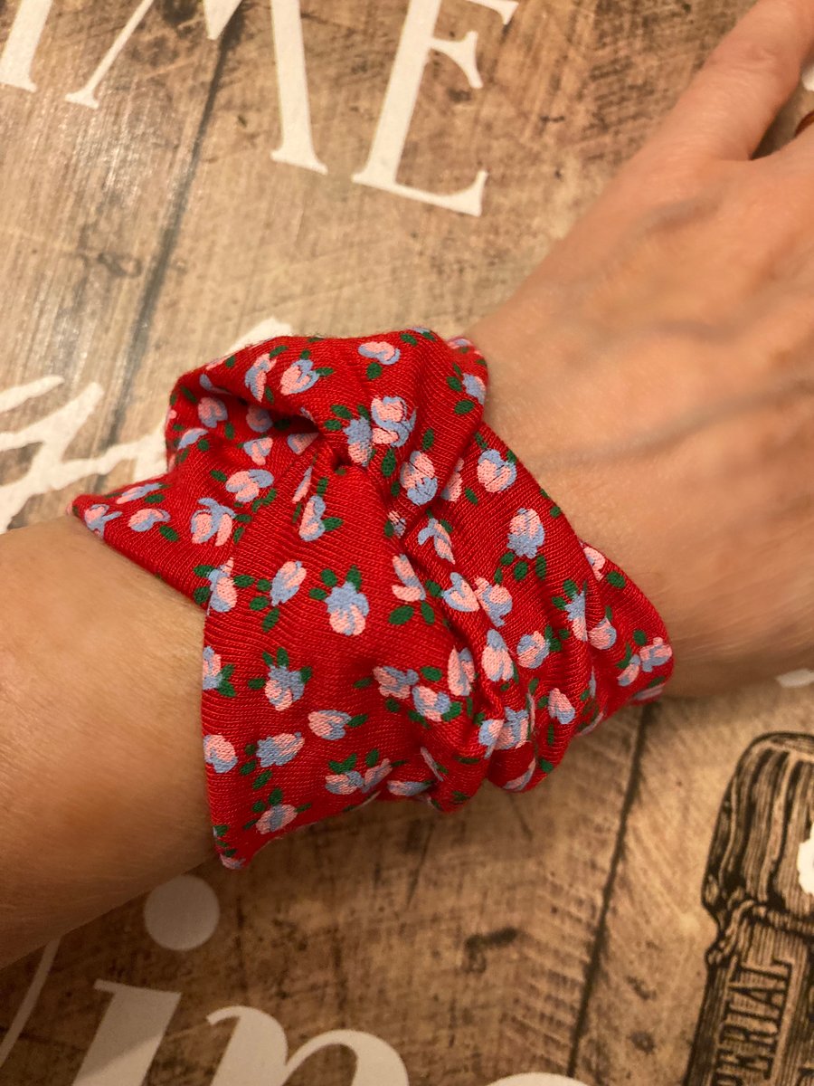 Red fabric bracelet, wrist covering for work, floral tattoo wrist cover up