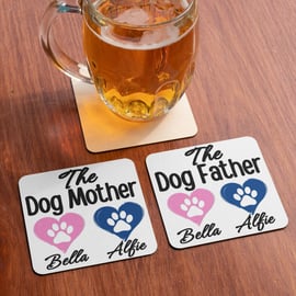 Personalised Dog Father and Dog Mother Coaster Set Joint Gift Dog Pet Owners 