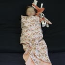 Handmade Lightweight Pink Baby Shawl, Reversible Fox & Deer Design
