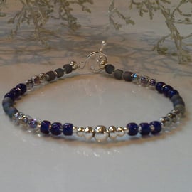 Sparkley Blue Dainty Skinny Bracelet Silver Plated  MEDUIM Size (HELP A CHARITY)