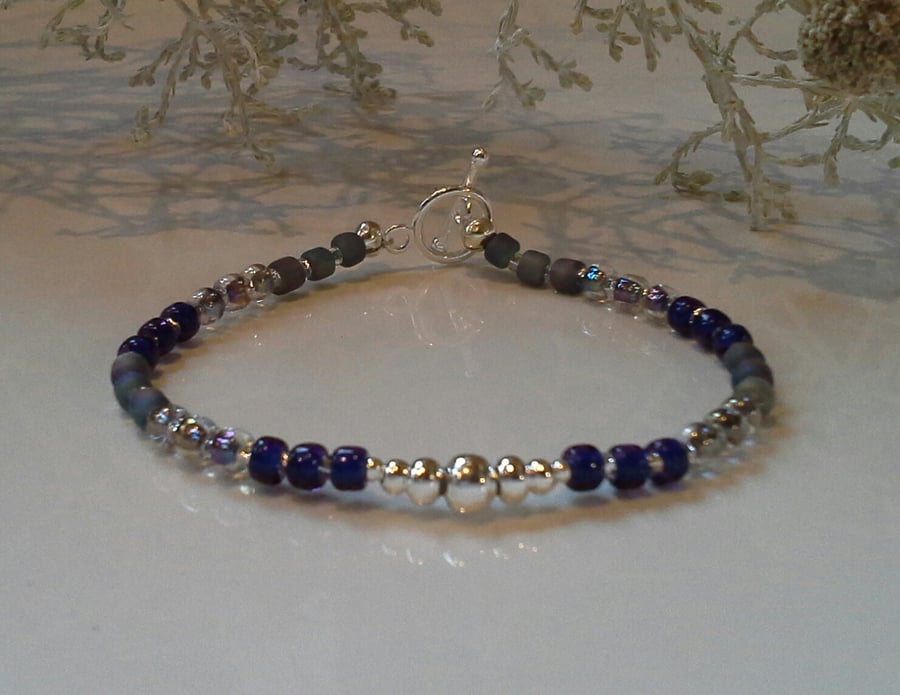 Sparkley Blue Dainty Skinny Bracelet Silver Plated  MEDUIM Size (HELP A CHARITY)