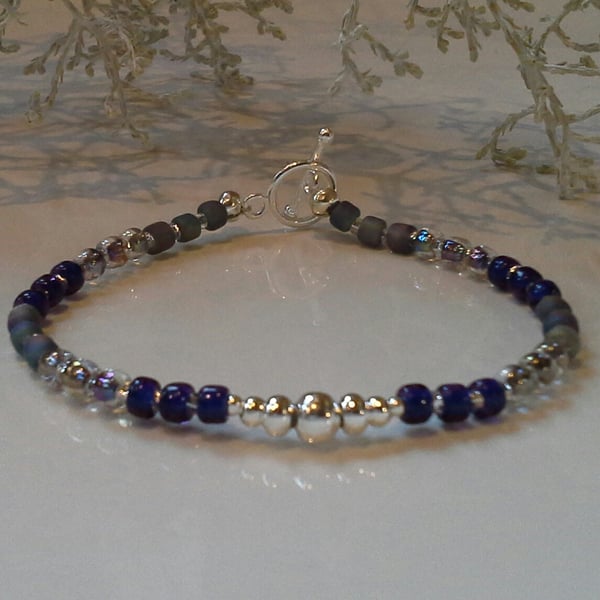 Sparkley Blue Dainty Skinny Bracelet Silver Plated  MEDUIM Size (HELP A CHARITY)