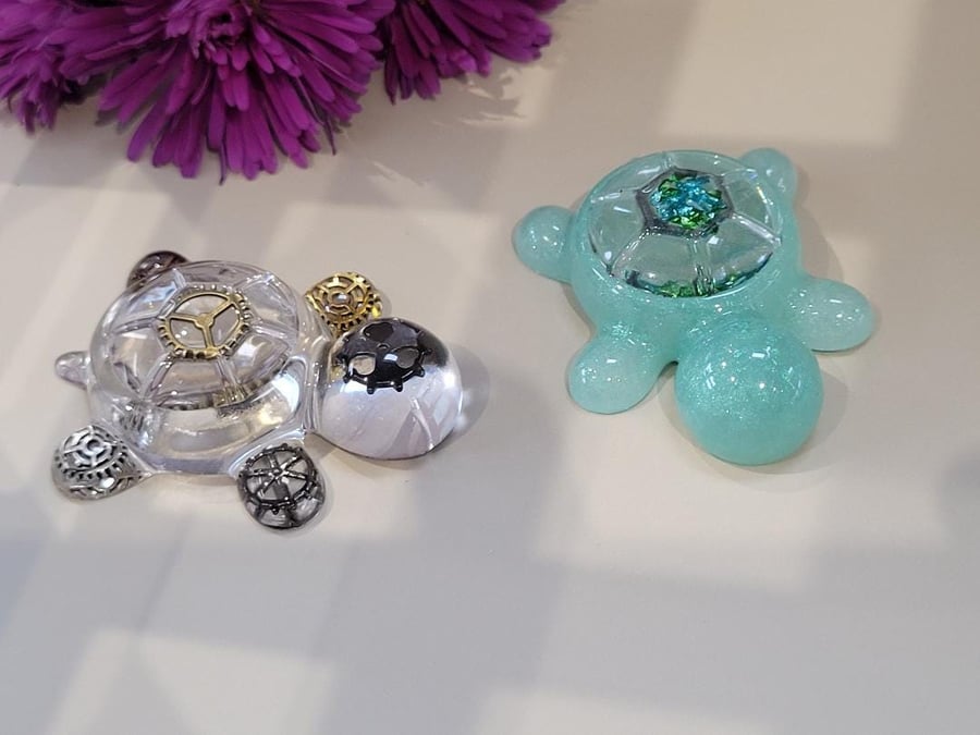 Resin Turtle Trinket Box, Steampunk or Turquoise