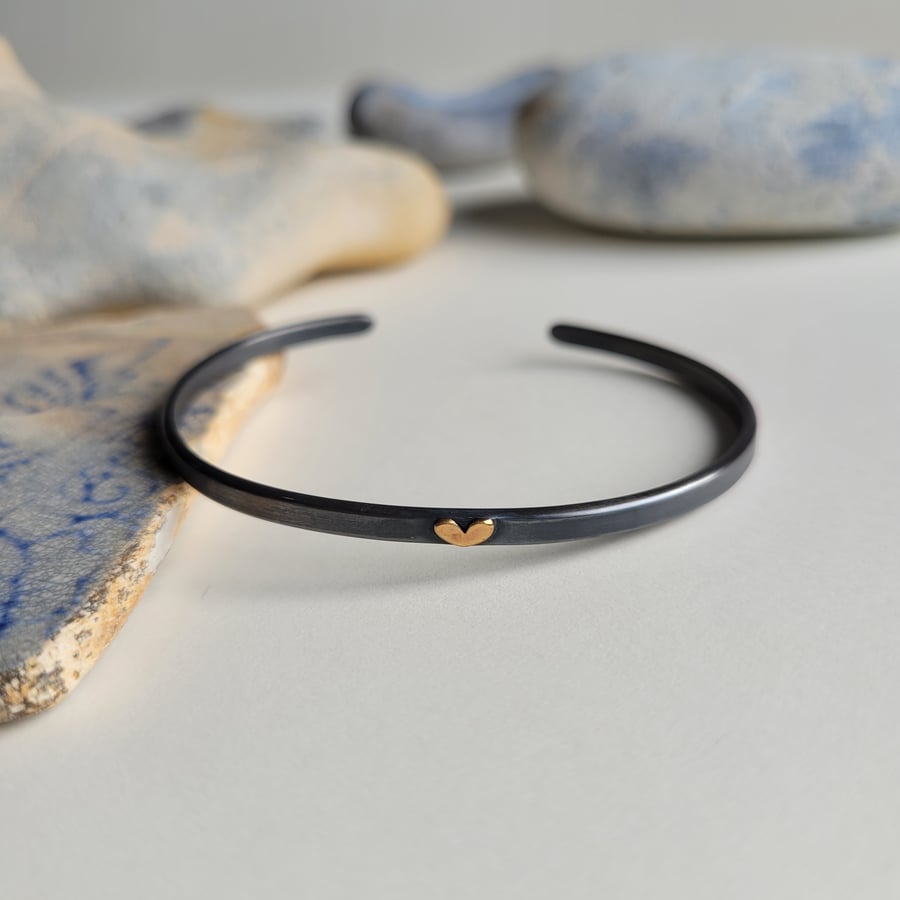 Perfectly Imperfect, Oxidised Gold Heart Cuff Bracelet