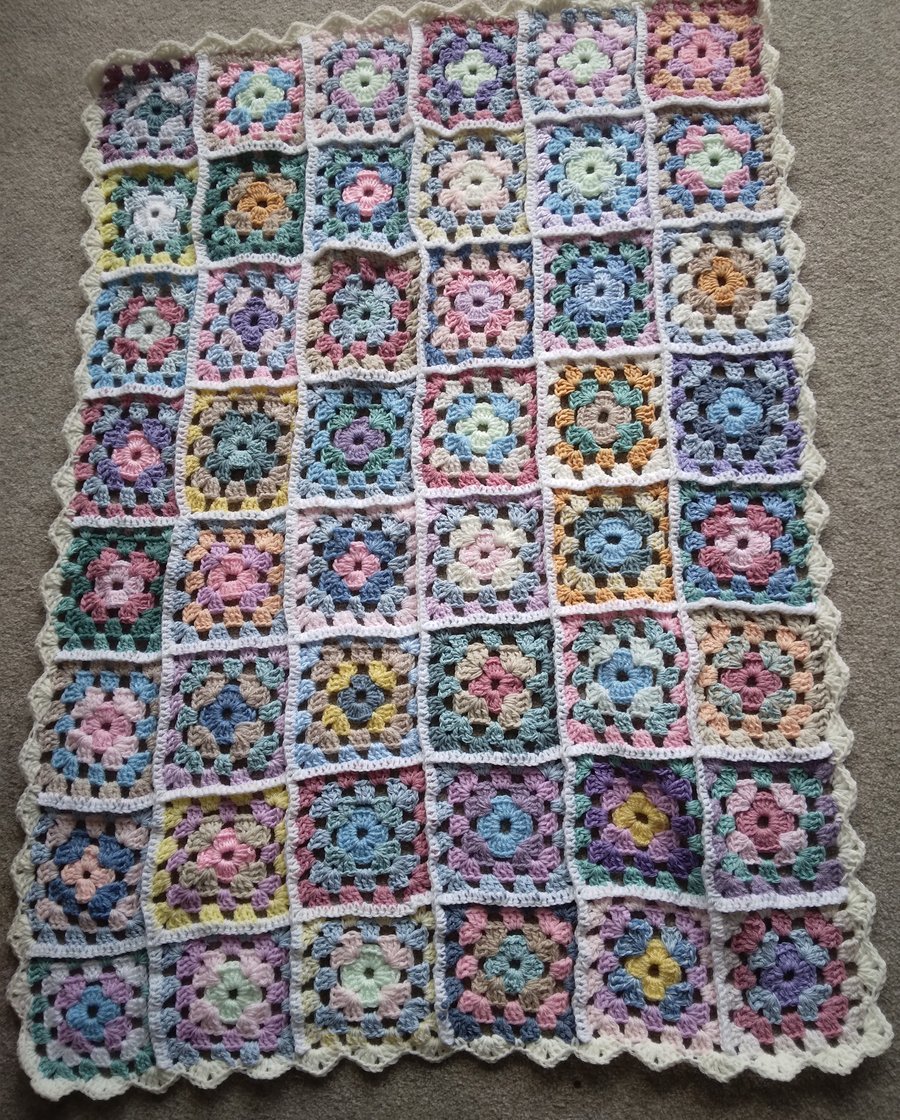 Crochet Granny Squares Blanket in Rich Pastel colours