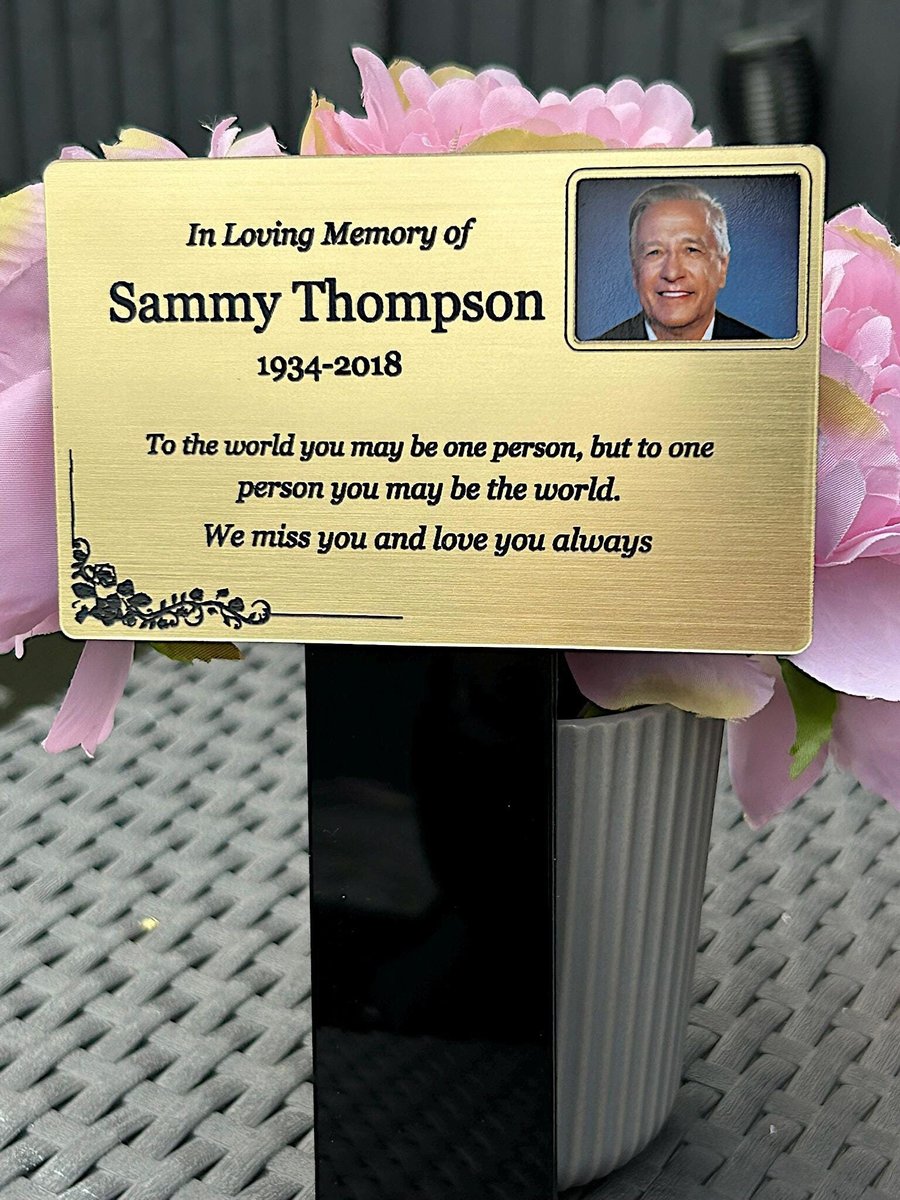 Memorial Plaque, Gold Personalised Rectangle Grave Garden Marker with small phot