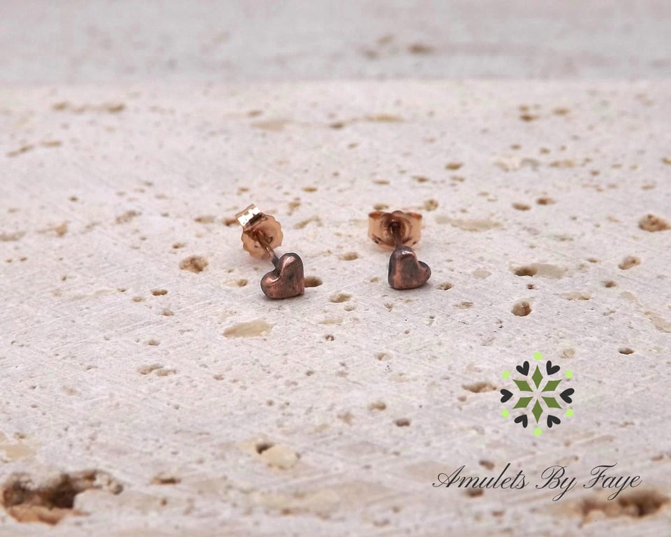 Dainty Recycled Copper Heart Stud Earrings.