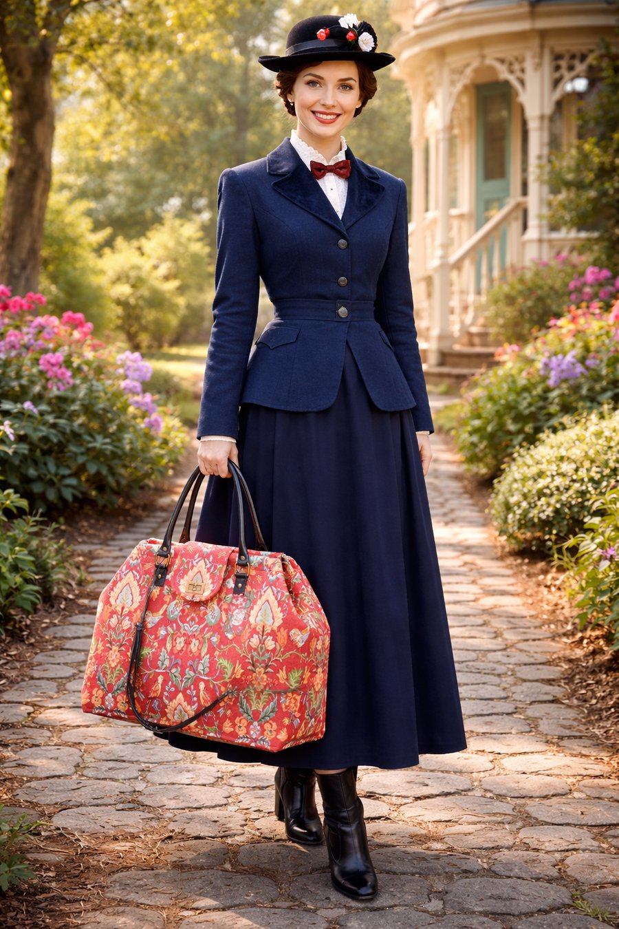 Mary Poppins carpet bag Red William Morris style tapestry bag overnight bag 