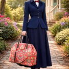 Mary Poppins carpet bag Red William Morris style tapestry bag overnight bag 