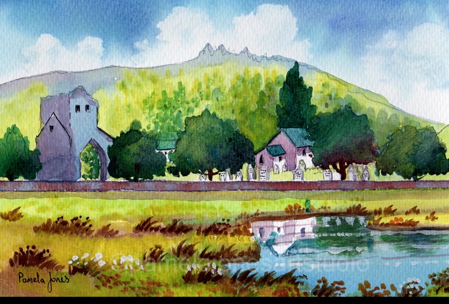 Talley Abbey, Llandeilo, Watercolour Print, in 14 x 11 '' Mount