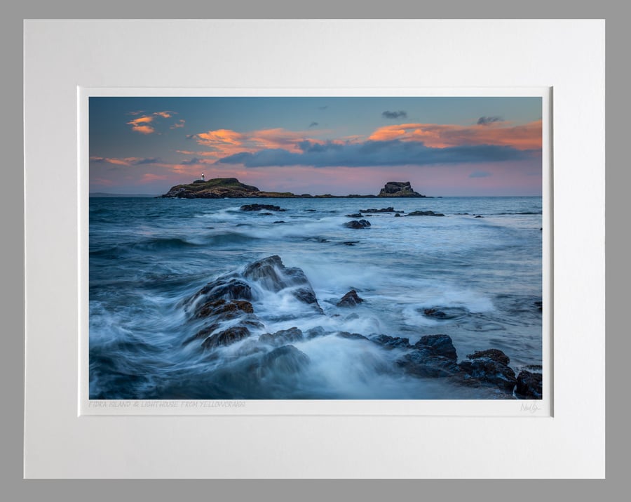 Lighthouse on Fidra Island from Yellowcraigs - A3 (50x40cm) Unframed Print