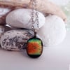 Multicolour (Orange, Turquoise, Blue) Dichroic Glass Pendant Necklace