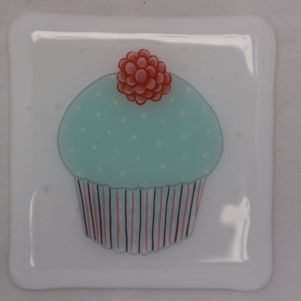  Handmade fused glass coaster - Cupcake
