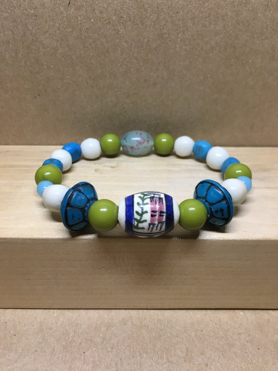 Expandable - Upcycled ceramic, acrylic and vintage beads elasticated bracelet 