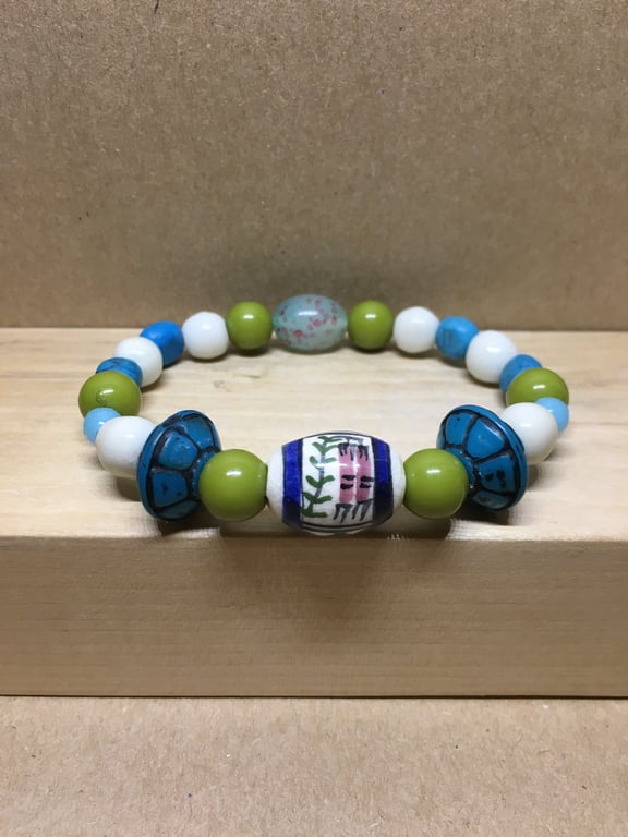 Expandable - Upcycled ceramic, acrylic and vintage beads elasticated bracelet 