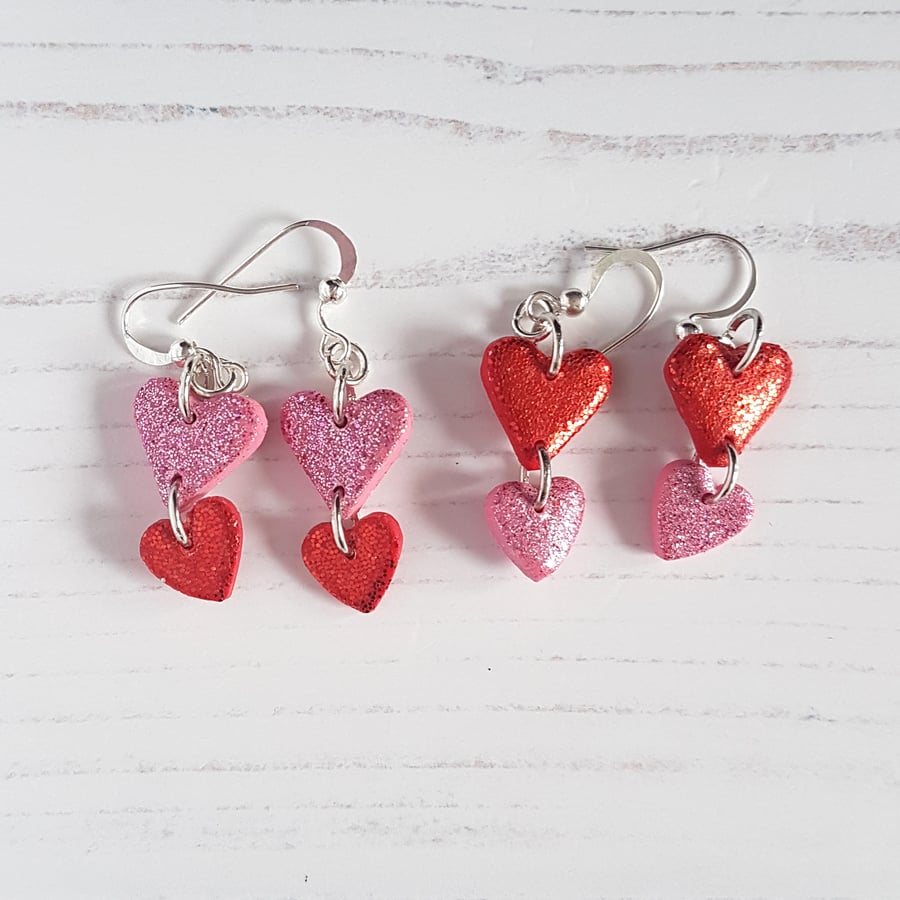 Glitter Hearts dangle duo Modern earrings