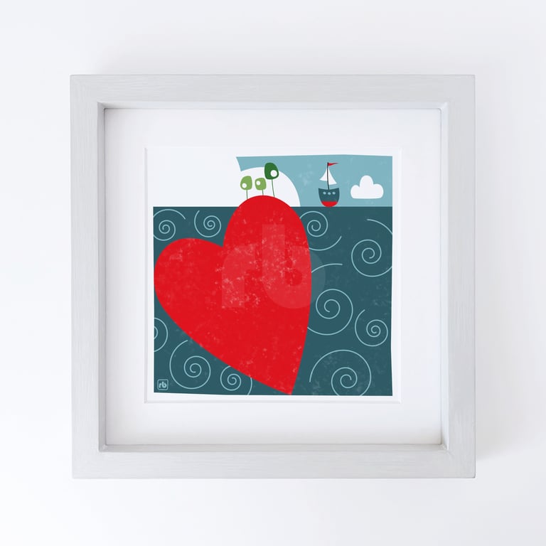 Love As Deep As The Ocean sailing boat with heart illustration, Giclee print