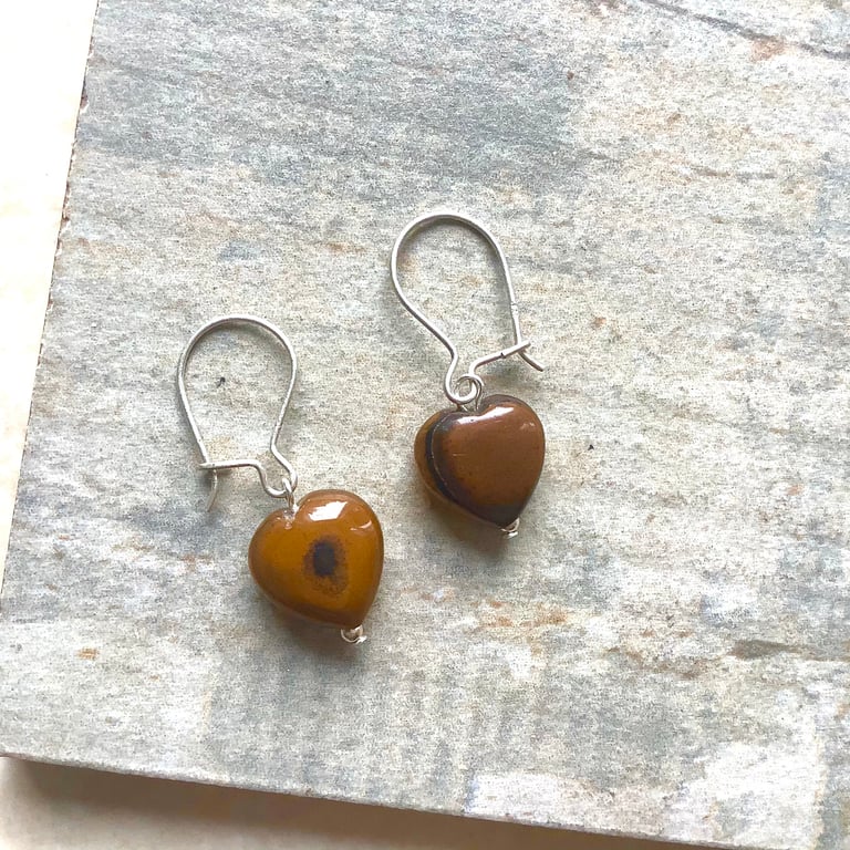Tigers Eye Heart Drop Earrings 