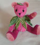 Collector's teddy bear 8" jointed 'Peach' velvet adorned with crocheted leaves  - Image 3