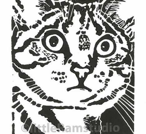 Cat - Beautiful Tabby Cat - Original Hand Pulled Linocut Print