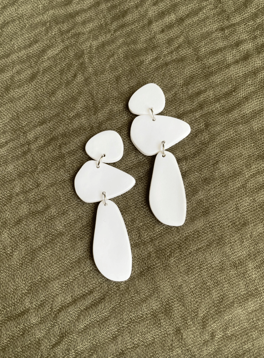  Handmade clay earrings, white long earrings