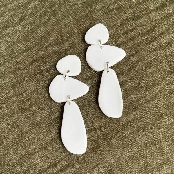  Handmade clay earrings, white long earrings