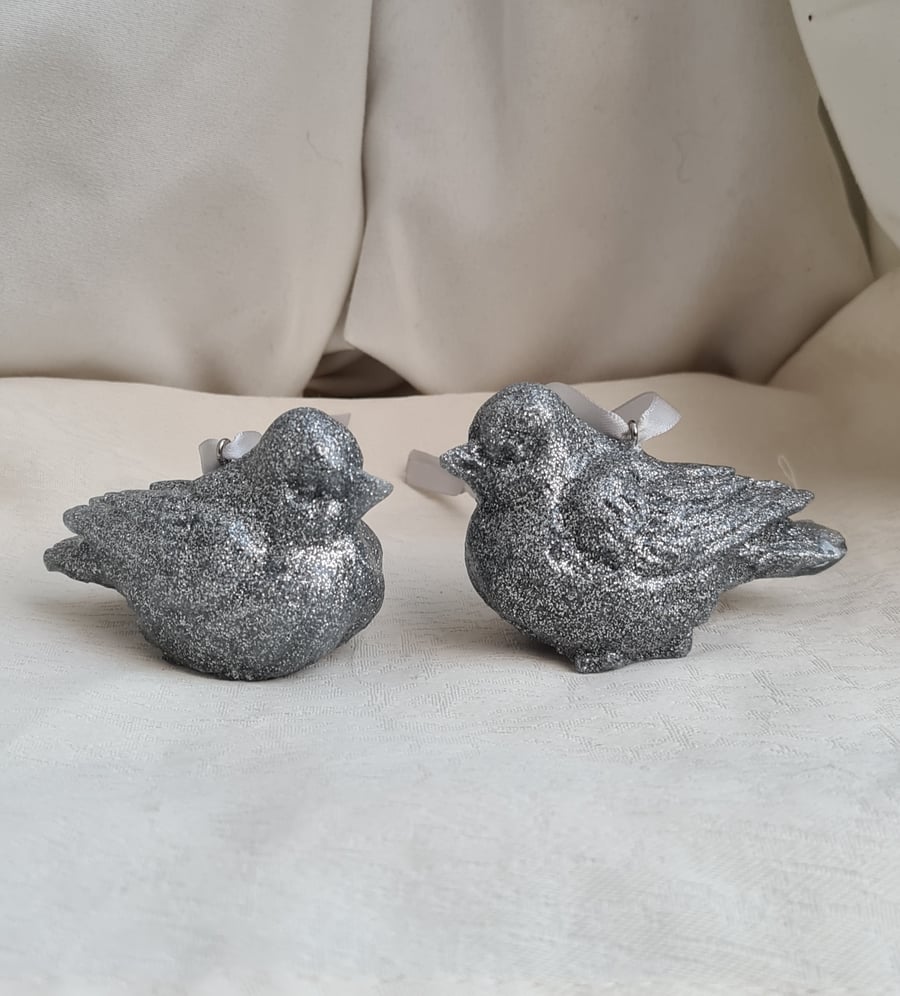 Gorgeous Pair Silvery Birds - Hanging Decorations 