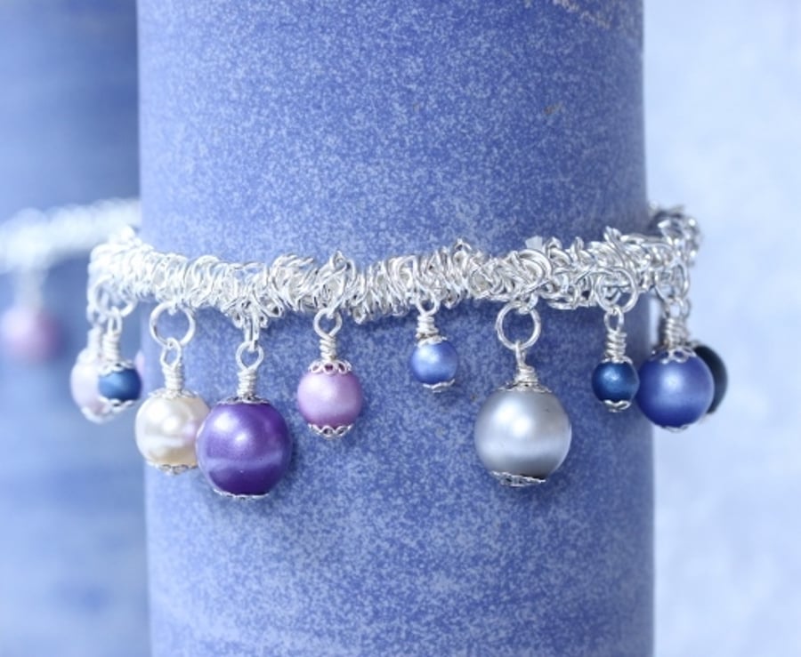 Purple, Pink and Blue Stretchy Charm Bracelet