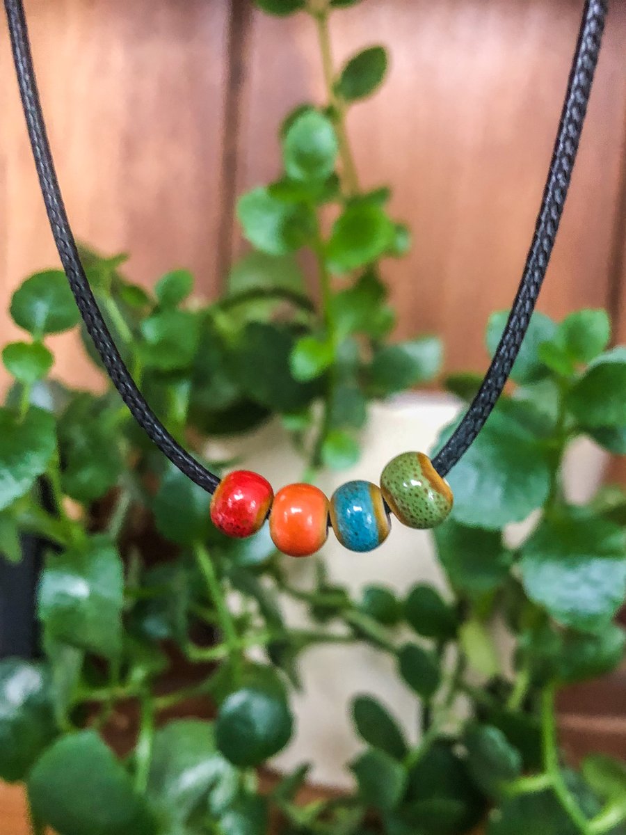 Ceramic Beaded Necklaces - Red, Orange, Green & Blue