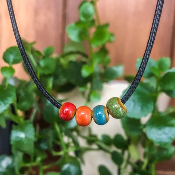Ceramic Beaded Necklaces - Red, Orange, Green & Blue