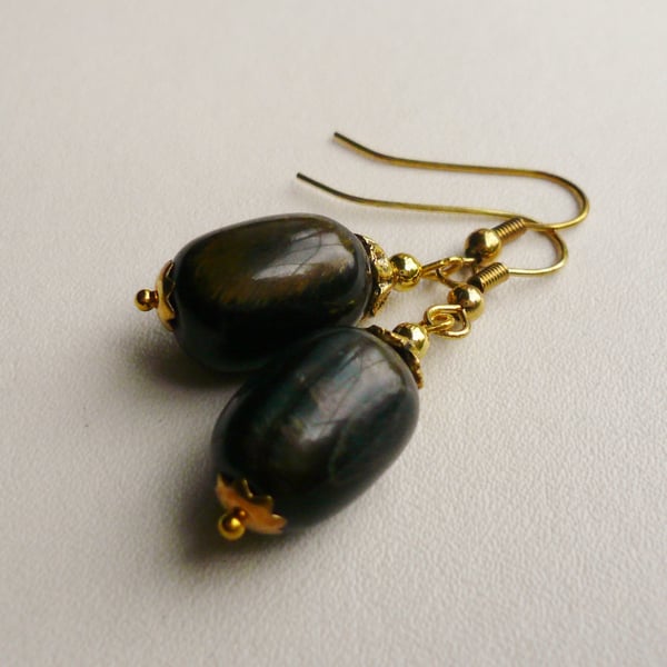 Semi Precious Blue Tiger Eye Dangle  Earrings   KCJE41