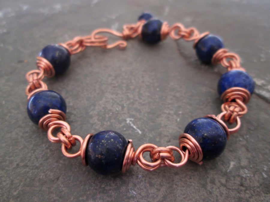 Lapis Lazuli Wire Wrapped Copper Bracelet
