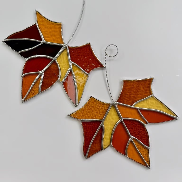 Stained Glass Maple Leaf Suncatcher - Handmade Hanging Window Decoration 
