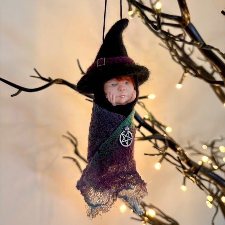 Witch, polymer clay Witchling, needle felted baby witch, ooak sculpture