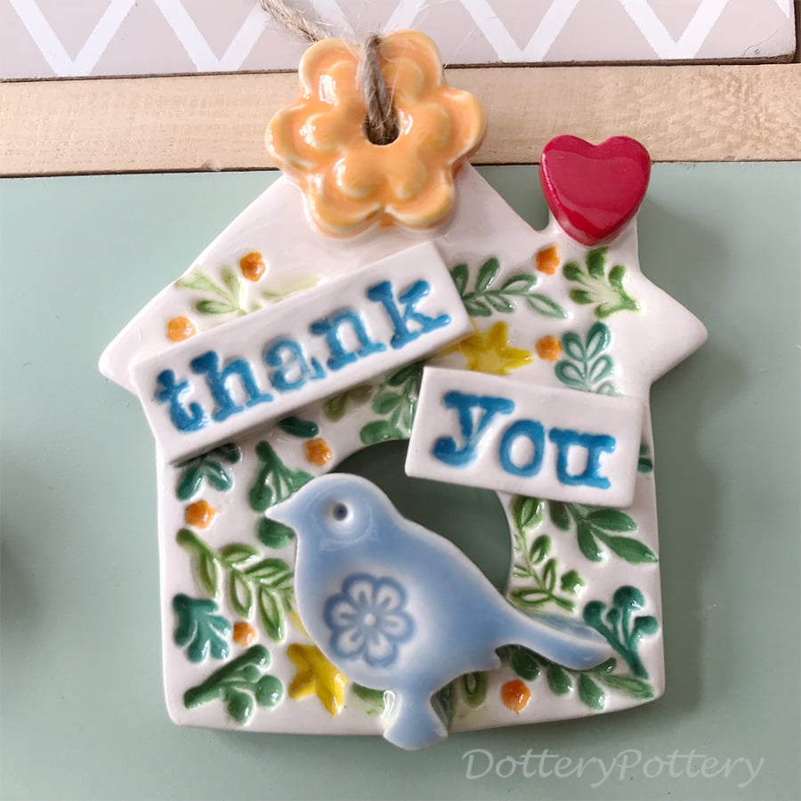 Small Ceramic bird house decoration Thank You