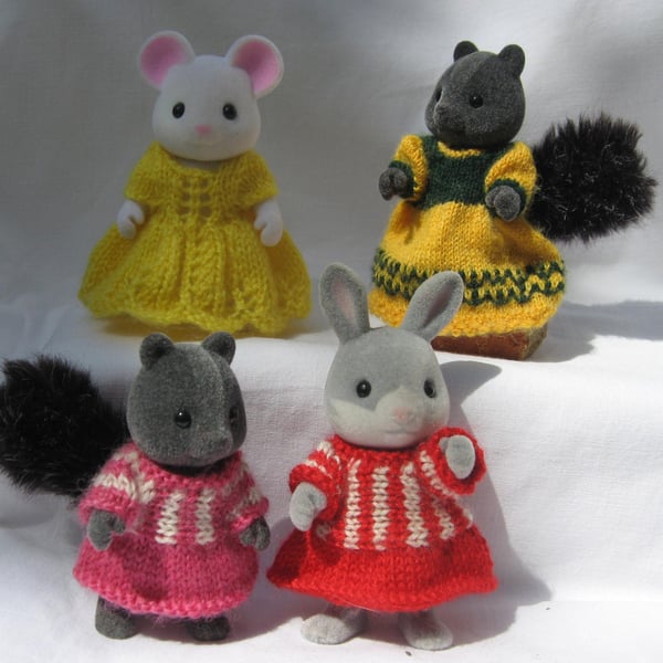 Pretty Frocks knitting pattern Sylvanian Families toys dolls collectors PDF