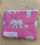 Handmade Quilted Coin Purse - Grey Elephants on Pink background