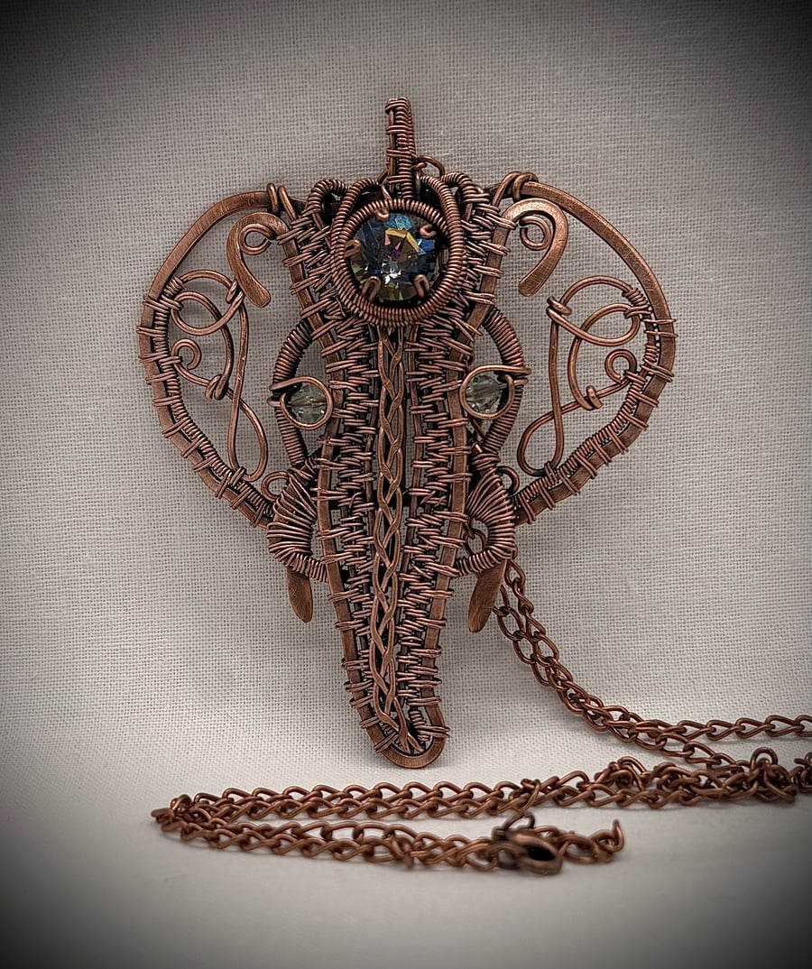 Antique Copper wire wrapped Elephant pendant