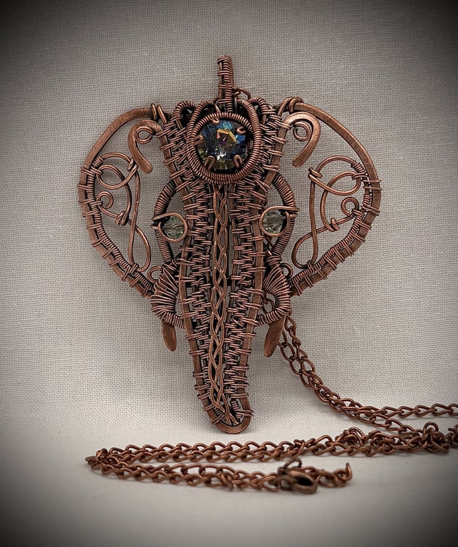 Antique Copper wire wrapped Elephant pendant