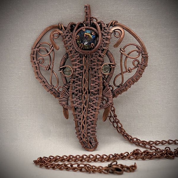 Antique Copper wire wrapped Elephant pendant