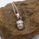 Recycled Sterling Silver Real Acorn Mould Pendant Necklace ECO STS Chain.