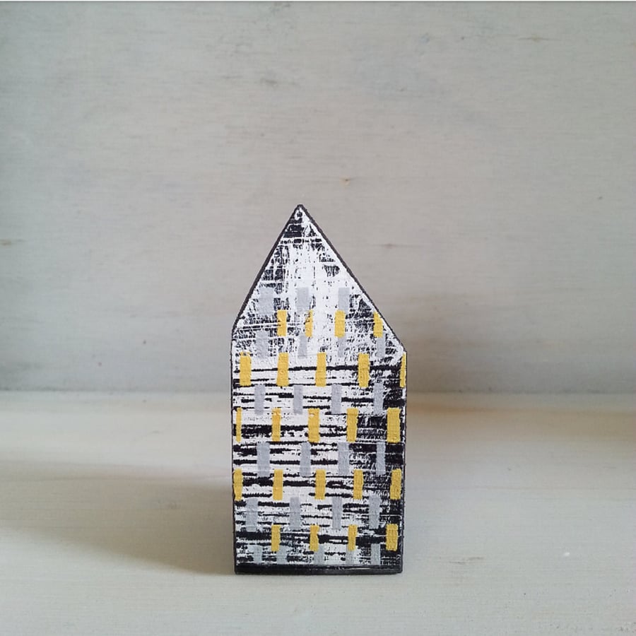 Miniature Wooden House, Black & White House, House Ornament, Housewarming Gift