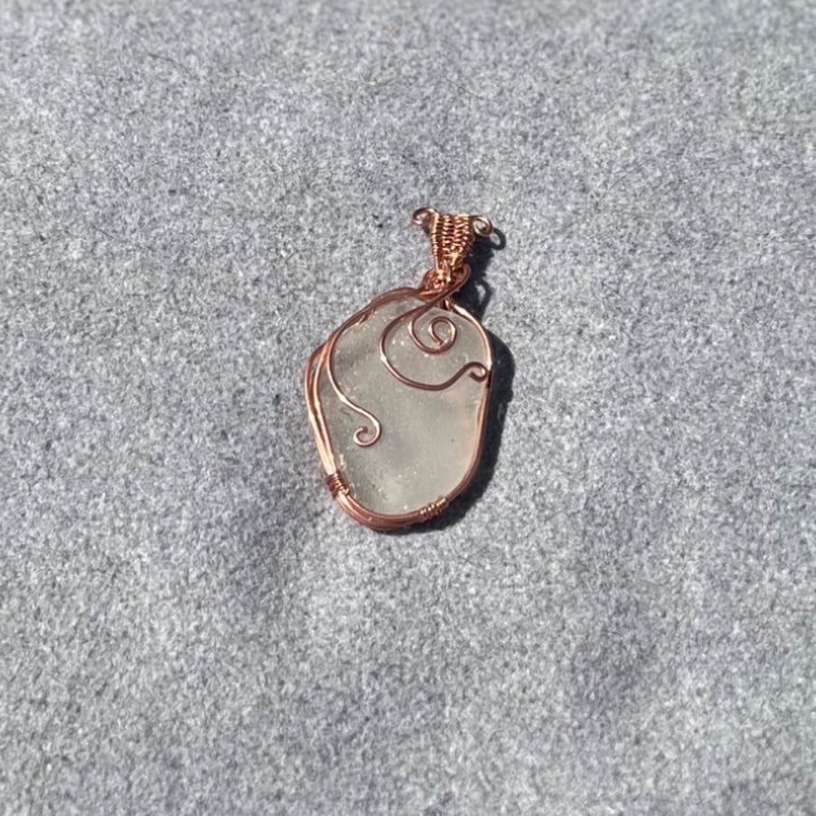 Wire wrapped Copper Scottish Sea Glass Pendant
