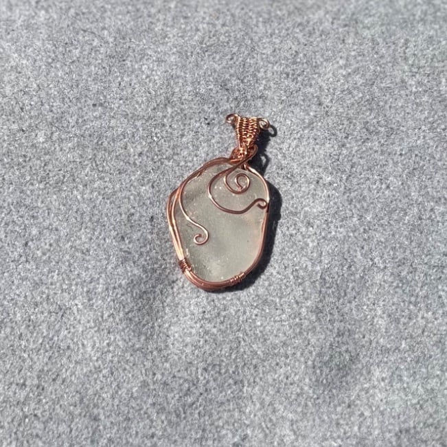 Wire wrapped Copper Scottish Sea Glass Pendant
