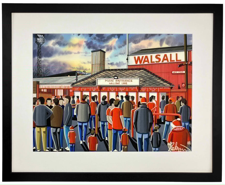 Walsall, Retro Fellows Park. Framed Football Art Print. 20" x 16" Frame Size